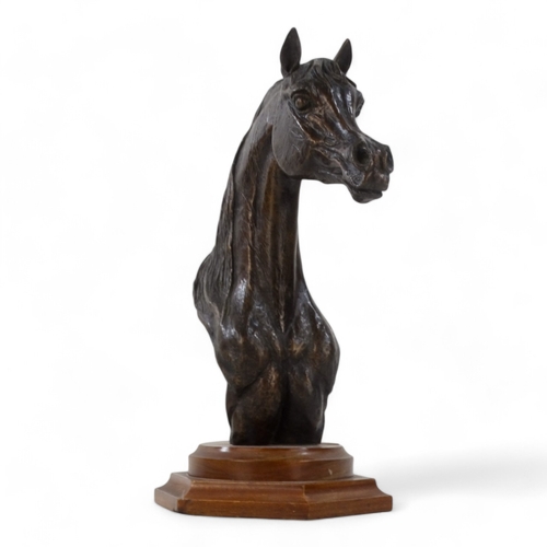 56 - # David CORNELL (b. 1935) Horse Head Bronze  Raised on a wooden socle base Signed Height 28cm