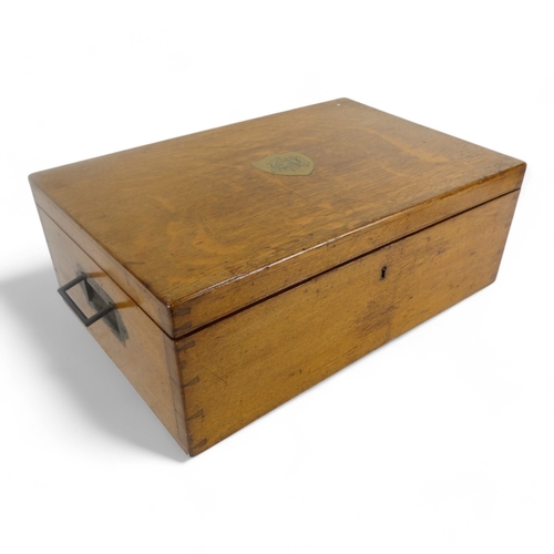 584 - A 20th century oak canteen of plated cutlery - mixed service of sundry items, the case fitted with b... 