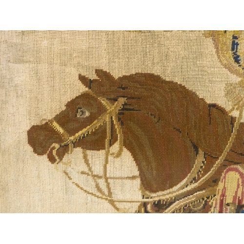 6 - A 19th century Berlin type woolwork picture - an Arab horseman at a gallop, glazed within a maple fr... 