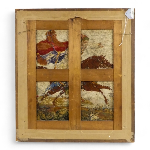 6 - A 19th century Berlin type woolwork picture - an Arab horseman at a gallop, glazed within a maple fr... 