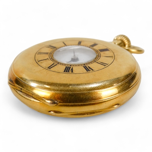 614 - An 18ct gold half hunter pocket watch - Chaplin & Sons, Aldersgate St., London, the white enamel dia... 