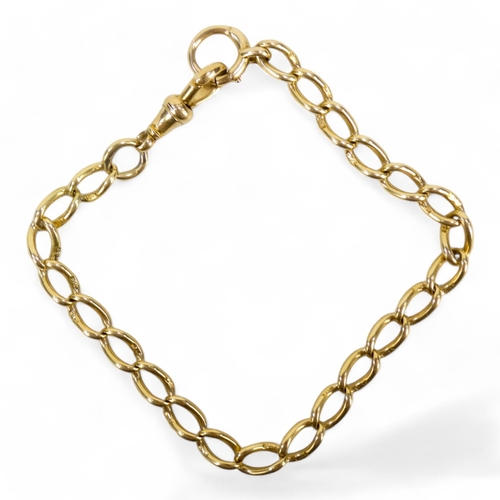 615 - A short length of 18ct gold chain - curb link with sprung clip to one end, 18.4g.