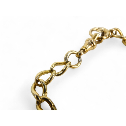 615 - A short length of 18ct gold chain - curb link with sprung clip to one end, 18.4g.