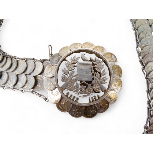 631 - A coin belt - formed from Guatemalan quarter reals, 186g.