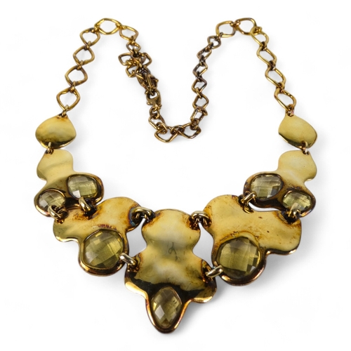 636 - A Monica Vinader silver gilt necklace - with gem set linked amorphous petals on an integral fancy li... 