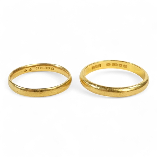 642 - A 22ct gold wedding band - size R, 4.2g, together with another size L, 2.6g.