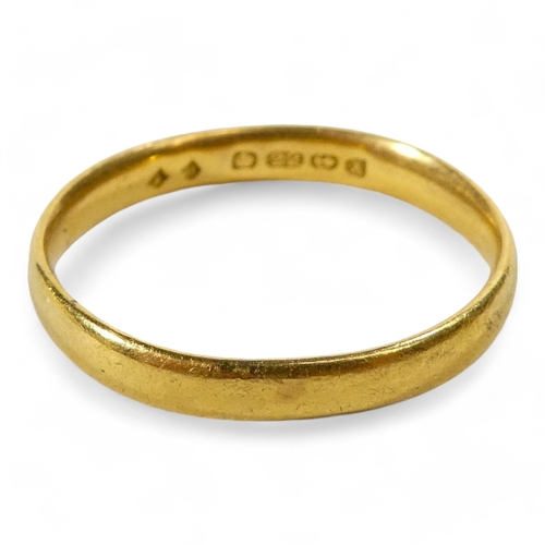 642 - A 22ct gold wedding band - size R, 4.2g, together with another size L, 2.6g.