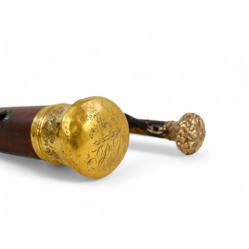 650 - A 19th century gold topped walking stick - with a Malacca shaft, the top engraved with initials and ... 