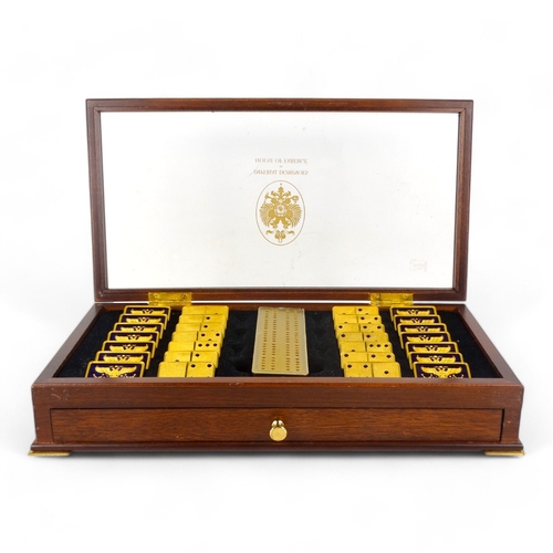 661 - A House of Faberge Imperial Dominoes set - crafted in 22ct gold plate and blue guilloche enamel, in ... 