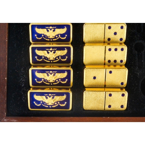 661 - A House of Faberge Imperial Dominoes set - crafted in 22ct gold plate and blue guilloche enamel, in ... 