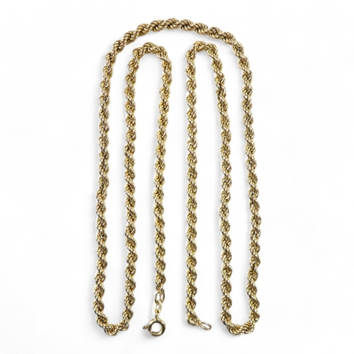 693 - A 9ct gold fancy link necklace - of twisted form, 63cm long, 7.3g, together with a fine link 9ct cha... 