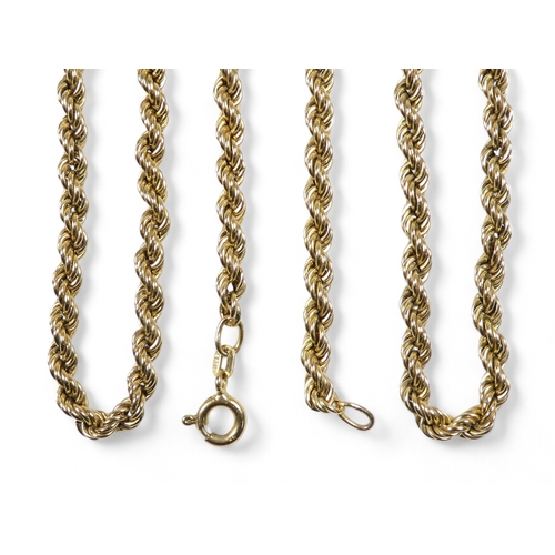 693 - A 9ct gold fancy link necklace - of twisted form, 63cm long, 7.3g, together with a fine link 9ct cha... 