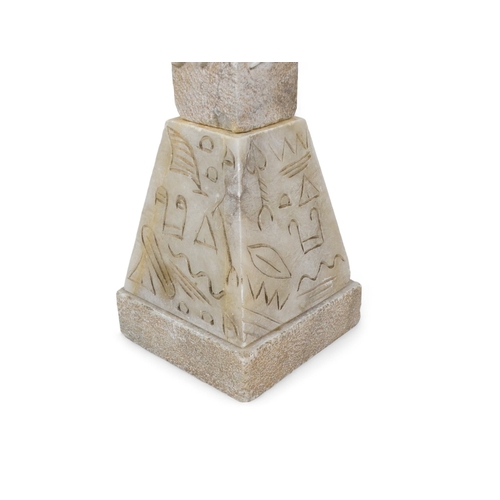 71 - An early 20th century Egyptian style alabaster standard lamp - in the form of an obelisk, decorated ... 