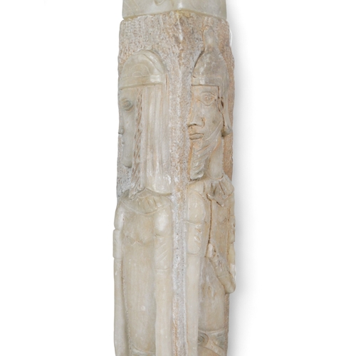 71 - An early 20th century Egyptian style alabaster standard lamp - in the form of an obelisk, decorated ... 