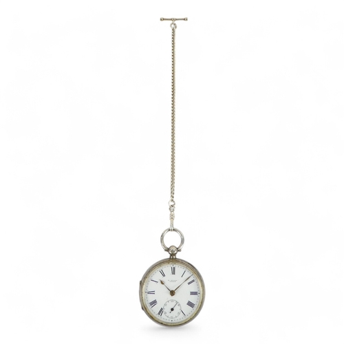 744 - A silver cased open face pocket watch - H Stone of Leeds, the white enamel dial set out with Roman n... 