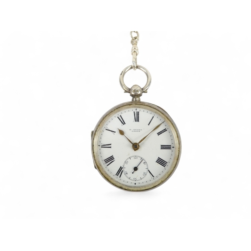 744 - A silver cased open face pocket watch - H Stone of Leeds, the white enamel dial set out with Roman n... 