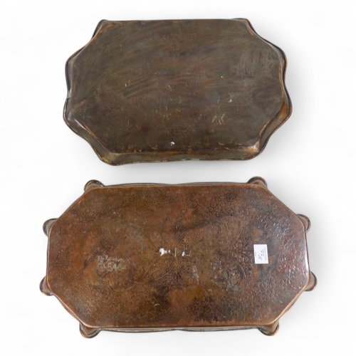 77 - An early 20th century Hayle copper tray - the centre decorated with an industrial scene, 43cm wide, ... 