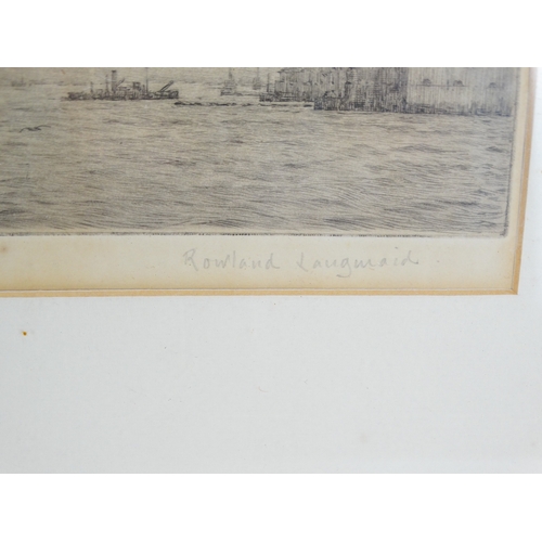 773 - Roland LANGMAID (British 1897-1956) Portsmouth Harbour Steel engraving Signed and titled lower edge ... 