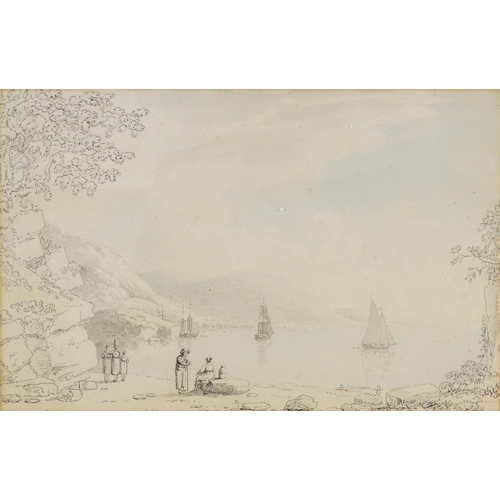 775 - Attributed to Anthony Thomas DEVIS (British 1727-1817) Italianate Bay with Figures Pen and blue wash... 