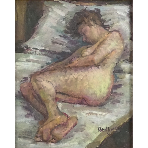 781 - Pat ALGAR (British 1939-2013) Reclining Nude Oil on board Signed lower right Framed and glazed Pictu... 