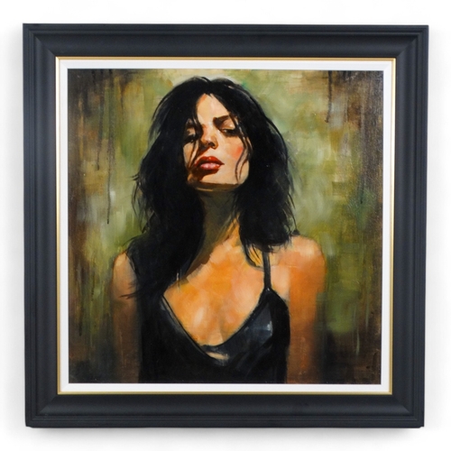 790 - David GAINFORD (British b. 1941) Woman in a Black Dress  Oil on canvas  Signed lower left Framed Pic... 