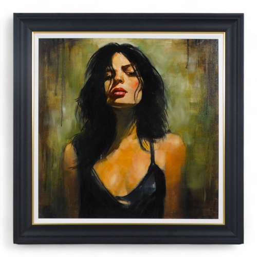 790 - David GAINFORD (British b. 1941) Woman in a Black Dress  Oil on canvas  Signed lower left Framed Pic... 