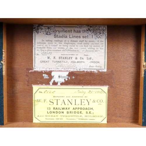 8 - An early 20th century surveyors level by W F Stanley - within a mahogany case with outer leather sli... 