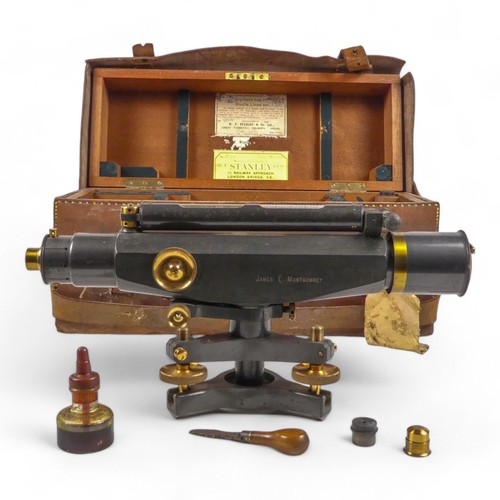 8 - An early 20th century surveyors level by W F Stanley - within a mahogany case with outer leather sli... 