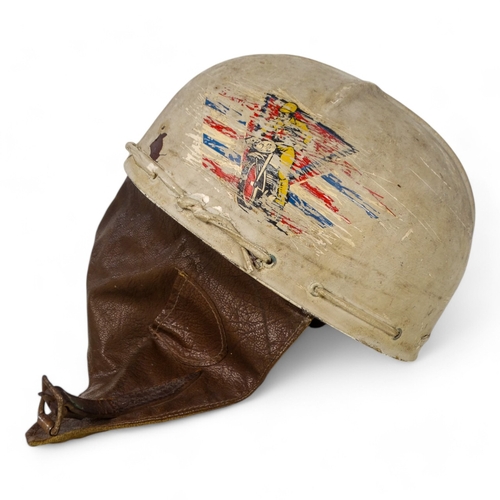 84 - A mid 20th century Campbell TuffNut motorcycle helmet - white painted with a brown rexine lining.