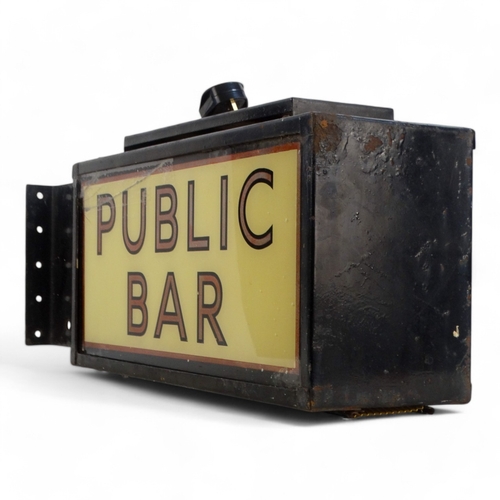 85 - A 20th century illuminated 'Public Bar' sign - double sided with red lettering on a cream ground, by... 