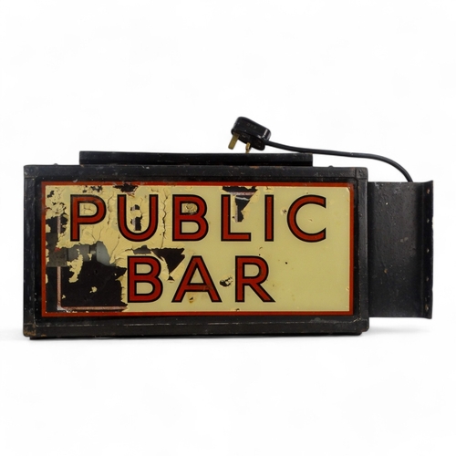 85 - A 20th century illuminated 'Public Bar' sign - double sided with red lettering on a cream ground, by... 