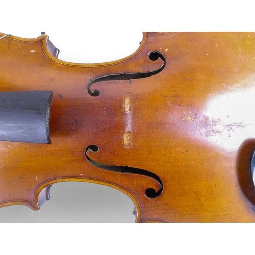 9 - A 19th century German violin - with a one piece back measuring 37cm, interior label 'Sebastian Cappa... 