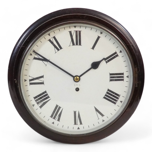 925 - An early 20th century fusee wall clock - with a circular mahogany case, the white painted dial set o... 