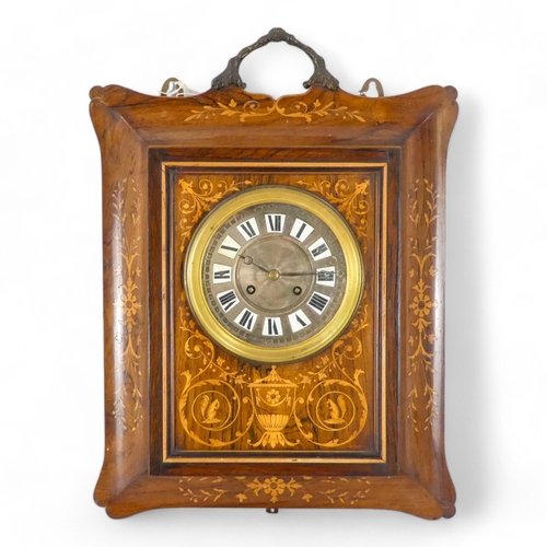 926 - A late 19th century Dutch rosewood and inlaid wall clock - the silvered engine turned dial set out w... 