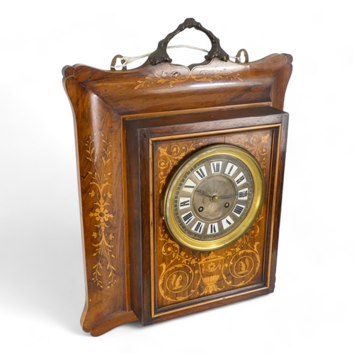 926 - A late 19th century Dutch rosewood and inlaid wall clock - the silvered engine turned dial set out w... 