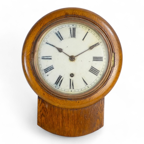 927 - A 19th century oak drop dial wall clock - the white dial set out with Roman numerals, 34cm high.