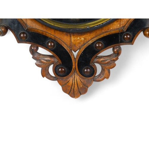 929 - A late 19th century walnut French vineyard clock - cartouche shaped with carved foliage, the carved ... 