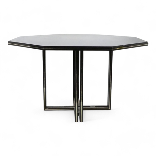 968 - A vintage Pierre Vandel dining table - the octagonal black glass top within a black lacquer and gilt... 