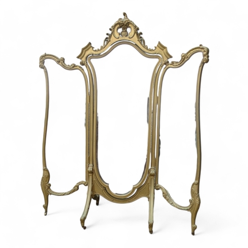 975 - A large 20th century Rococo style gilt painted triple plate mirror - the central shaped plate with a... 