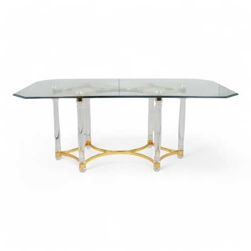 977 - A vintage glass and Lucite dining table - in the manner of Romeo Rega, the rectangular glass top wit... 