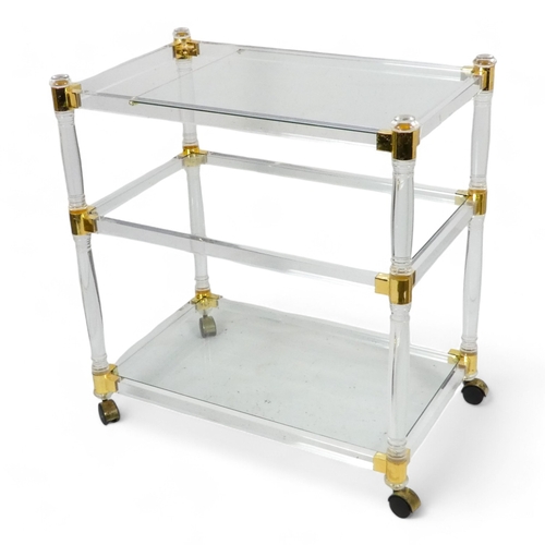 978 - A vintage glass and Lucite drinks trolly - in the manner of Romeo Rega, the rectangular three quarte... 