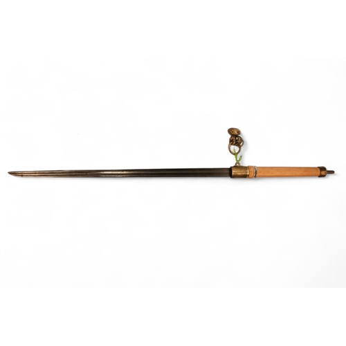 108 - A 19th century Asian sword - the double fullered single edged blade within a later hardwood scabbard... 