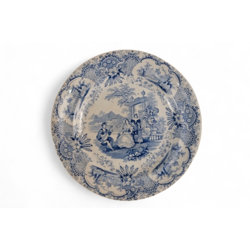 225 - An early 19th century blue and white plate - Samuel Alcock & Co. decorated with figures in an exotic... 