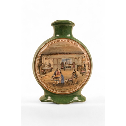 248 - A Prattware moon flask - 'Shakespeare's House', 16cm high, together with three Parttware plates. (4)