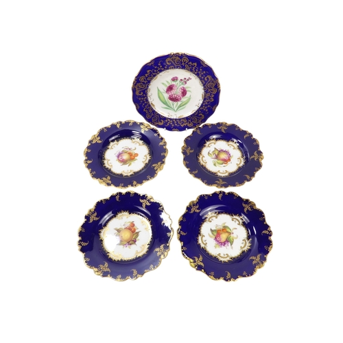 258 - A set of four mid 19th century Copeland fruit plates - painted with fruit to the centre within a dar... 