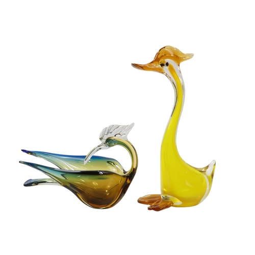 263 - A 20th century Murano glass dish - blue and amber, modelled in the form of a bird, 23cm wide, togeth... 