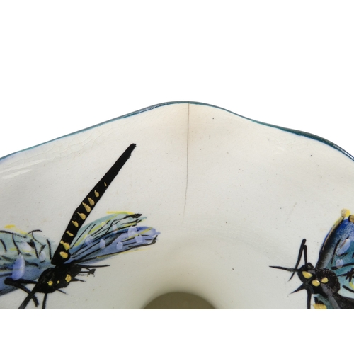 264 - Griselda Hill Pottery Wemyss ware 'Dragonfly' pattern vase - with flared wavy neck, 15cm high.