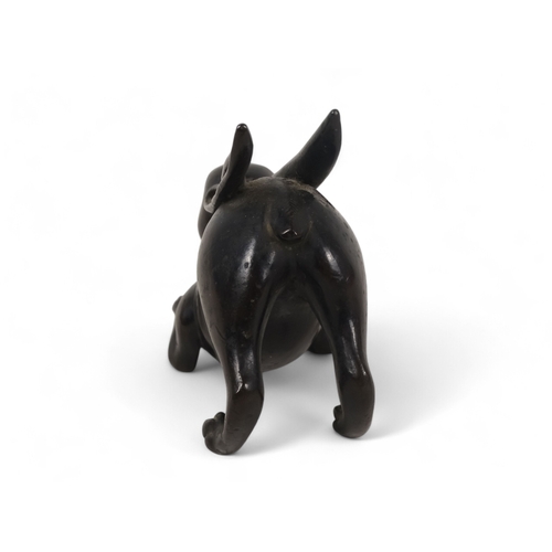 329 - A Japanese bronze rabbit - Meiji period (1865-1912) modelled in a squatting position with engraved f... 