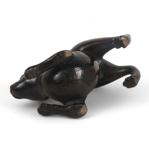 329 - A Japanese bronze rabbit - Meiji period (1865-1912) modelled in a squatting position with engraved f... 