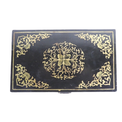 335 - A 20th century black lacquer chinoiserie box - of rectangular form and decorated with landscape scen... 